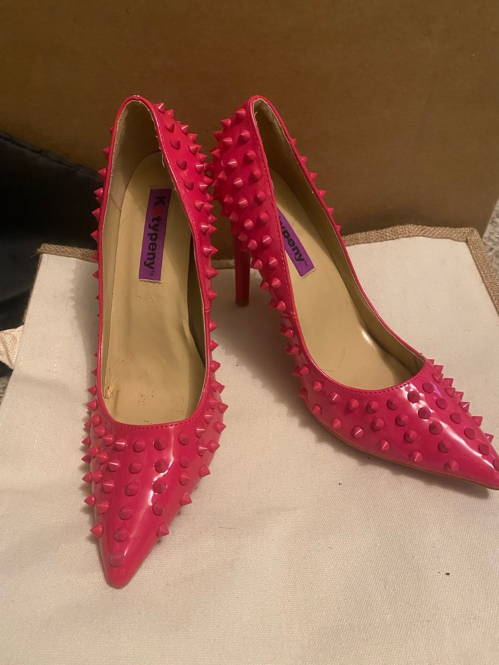 Bright Pink Studded Pointed Toe Pumps